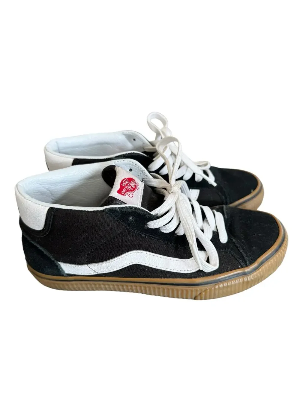 Vans Mid Skool “Teach Peace” Sneakers Black White Gum Sole Women’s 7 Men’s 5